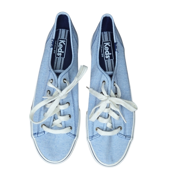 KEDS Womens Double Wash Blue Striped Low Top Comfort Shoes Size 9 - Picture 2 of 12